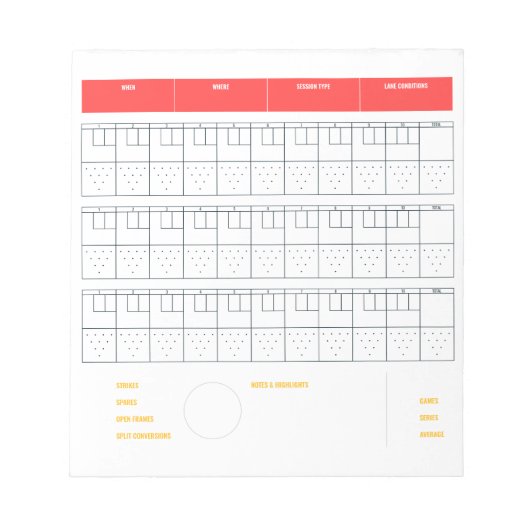 Aangepast kleurenblad voor Bowling | 10-pins Bowli Notitieblok (Voorkant)