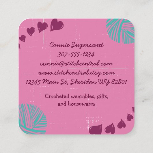 Aangepast kleurendoekgaren haakje breien homespun vierkante visitekaartje (Achterkant)