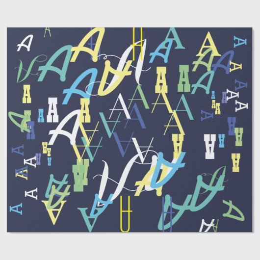 aangepast kleurenpatroon kinder initiaal op blauw cadeaupapier (Vlak)