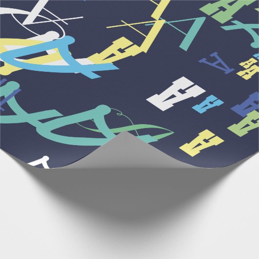 aangepast kleurenpatroon kinder initiaal op blauw cadeaupapier (Hoek)