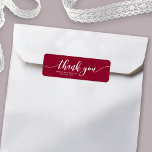 Aangepast kleurenreliëf script Bedankt voor je huw Etiket<br><div class="desc">Dit stijlvolle trouwbonetiket kenmerkt de woorden "dank u"in wit manuscript tegen een editable achtergrondkleur (de klik past aan verandering aan). Het maakt een geweldig trouwbonetiket voor je bruiloft gunsten cadeautjes. Het is gemakkelijk om te personaliseren; vervang enkel de placeholder tekst om uw eigen informatie toe te voegen. Voor meer opties...</div>