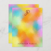Aangepast kleurig Abstract handgeschreven monogram Notitiekaartje (Voorkant / Achterkant)