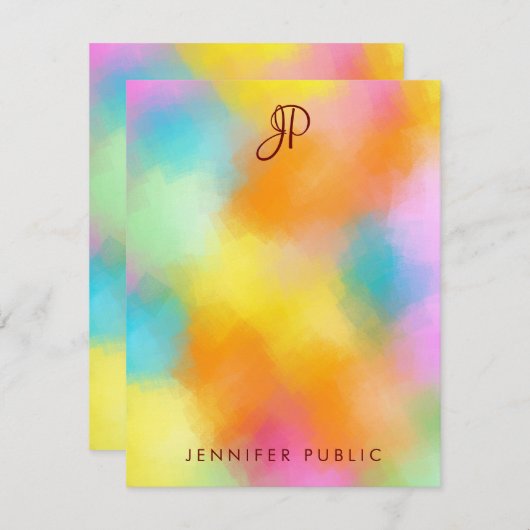 Aangepast kleurig Abstract handgeschreven monogram Notitiekaartje (Voorkant / Achterkant)
