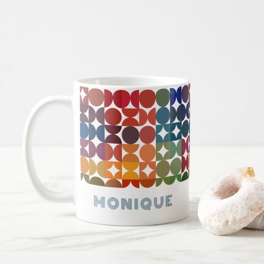 Aangepast kleurig blauw Oranje Paars Retropatroon Koffiemok (Met donut)