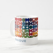 Aangepast kleurig blauw Oranje Paars Retropatroon Koffiemok (Voorkant links)