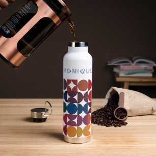 Aangepast kleurig blauw Oranje Paars Retropatroon Waterfles