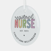 Aangepast kleurrijk geregistreerd zurenRN Afstuder Glas Ornament (Voorkant links)