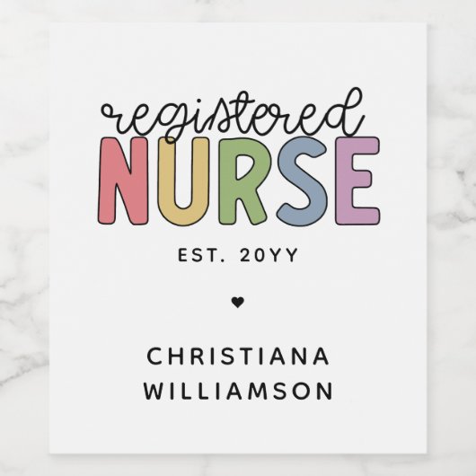 Aangepast kleurrijk geregistreerd zurenRN Afstuder Wijn Etiket (Enkel label)