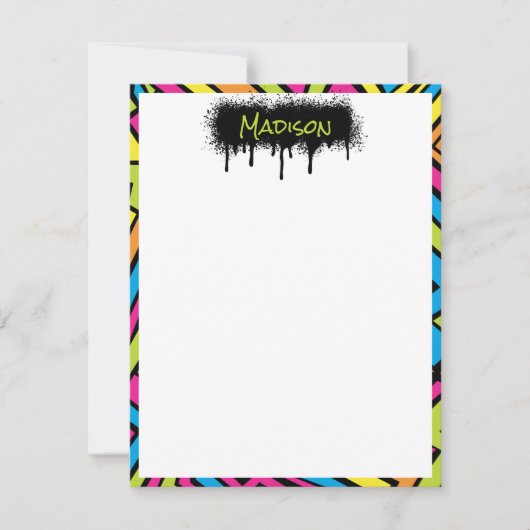 Aangepast Kleurrijk Neon Graffiti Straatkunst Patr Notitiekaartje (Voorkant)