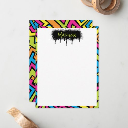 Aangepast Kleurrijk Neon Graffiti Straatkunst Patr Notitiekaartje (Voorkant / Achterkant in situ)