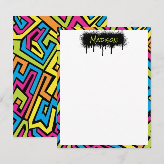 Aangepast Kleurrijk Neon Graffiti Straatkunst Patr Notitiekaartje (Voorkant / Achterkant)