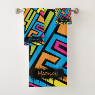 Aangepast kleurrijk Neon Graffiti Street Art Patro Bad Handdoek