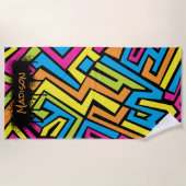 Aangepast kleurrijk Neon Graffiti Street Art Patro Strandlaken (Voorkant)