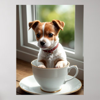 Aangepast knuffelig Jack Russell-puppy in theekopj Poster