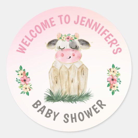 Aangepast Koe roze goud Baby shower Ronde Sticker (Voorkant)
