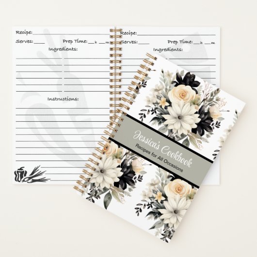Aangepast kookboek met B&W Bloemen Notitieboek (Binnen)