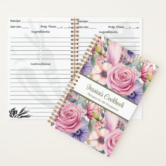 Aangepast Kookboek Roze Bloemen Recepten Notitiebo Notitieboek (Binnen)