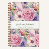 Aangepast Kookboek Roze Bloemen Recepten Notitiebo Notitieboek (Voorkant)