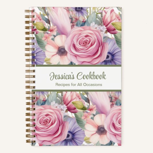 Aangepast Kookboek Roze Bloemen Recepten Notitiebo Notitieboek (Voorkant)