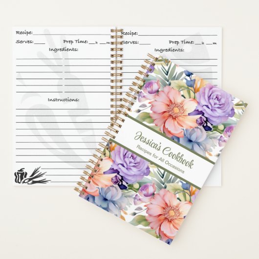 Aangepast Kookboek Roze Bloemen Recepten Notitiebo Notitieboek (Binnen)