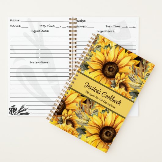 Aangepast kookboek Zonnebloem Bloemen Recepten Not Notitieboek (Binnen)