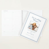 Aangepast Koppel Foto Chic Stof Blauw Onze Trouwda Planner (Display)