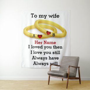 Aangepast koppel liefde huwelijksjubileum monogram wandkleed