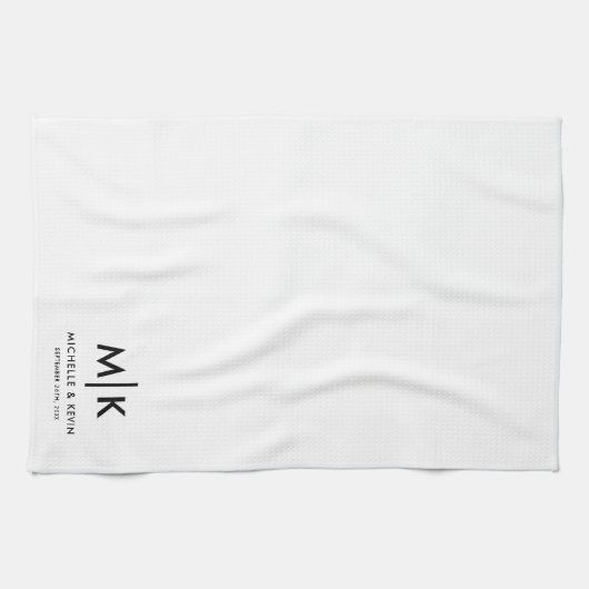 Aangepast koppel trouw moderne monogram initiaal theedoek (Horizontaal)