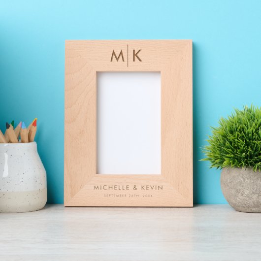 Aangepast koppel trouw moderne monogram initialen gegraveerde lijstjes (Voorkant)