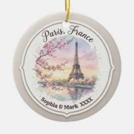 Aangepast koppel's Paris & Kersenbloesem Aandenken Keramisch Ornament