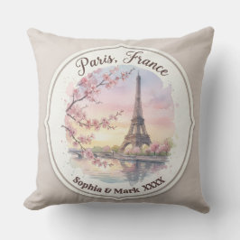 Aangepast koppel's Paris & Kersenbloesem Aandenken Kussen