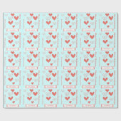 Aangepast koraal Aqua Hearts Holiday Paper Cadeaupapier (Vlak)