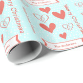Aangepast koraal Aqua Hearts Holiday Paper Cadeaupapier (Rol Hoek)