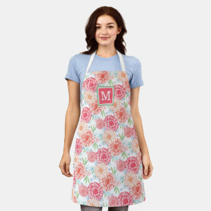 Aangepast koraal roze rood blauw groen bloemmotief schort
