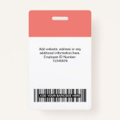 Aangepast koraal werknemer foto, streepjescode, Lo Badge (Achterkant)
