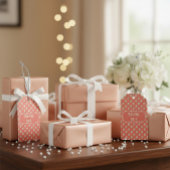 Aangepast koraalrood bedankcadeauticket met parel  cadeaulabel