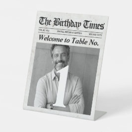 Aangepast Krant-feest Tafel Nummer Bord, Verjaarda Reclamebord Met Voetstuk