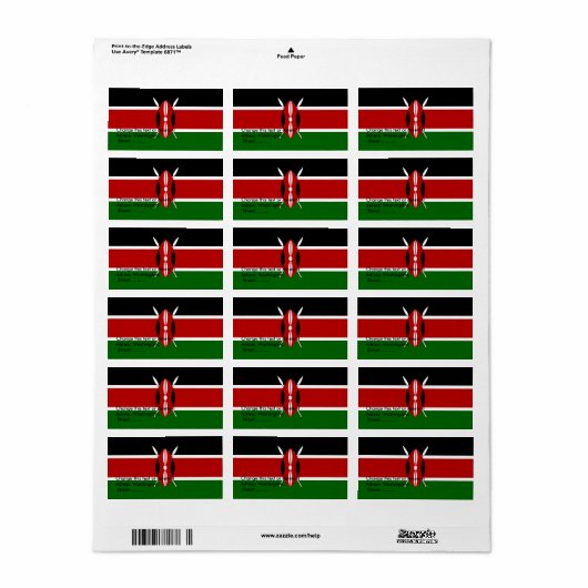 Aangepast label met vlag van Kenia (Full Sheet)