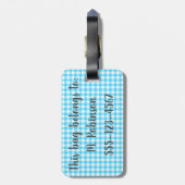 Aangepast Label Preppy Blue Gingham Luggage Bag Bagagelabel (Achterkant verticaal)