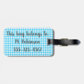 Aangepast Label Preppy Blue Gingham Luggage Bag Bagagelabel (Achterkant horizontaal)