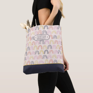 Aangepast label Schattige Boho Rainbow Grocery Can Tote Bag