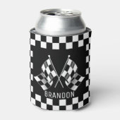 Aangepast label voor zwart-wit gecheckt laderpatro blikjeskoeler (Blikje Voorkant)