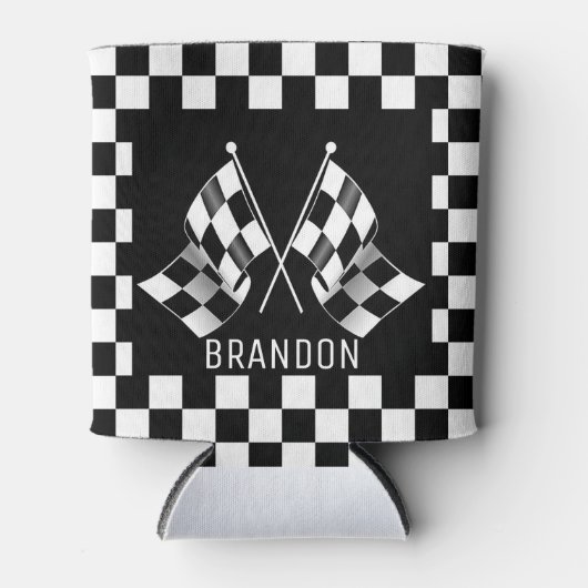 Aangepast label voor zwart-wit gecheckt laderpatro blikjeskoeler (Voorkant)
