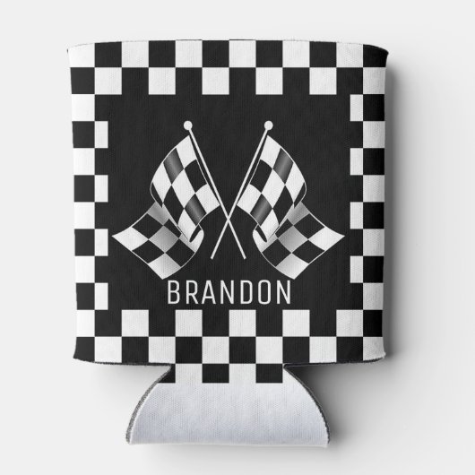 Aangepast label voor zwart-wit gecheckt laderpatro blikjeskoeler (Achterkant)