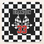 Aangepast label voor zwart-wit gecheckt laderpatro kartonnen onderzetters (Voorkant)