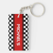 Aangepast label voor zwart-wit gecheckt laderpatro sleutelhanger (achterkant)