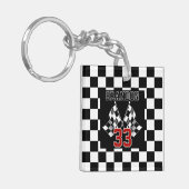Aangepast label voor zwart-wit gecheckt laderpatro sleutelhanger (Voorkant Links)