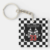 Aangepast label voor zwart-wit gecheckt laderpatro sleutelhanger (Voorkant)