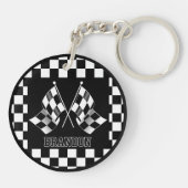 Aangepast label voor zwart-wit gecheckt laderpatro sleutelhanger (Achterkant)