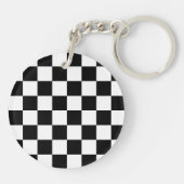 Aangepast label voor zwart-wit gecheckt laderpatro sleutelhanger (Achterkant)